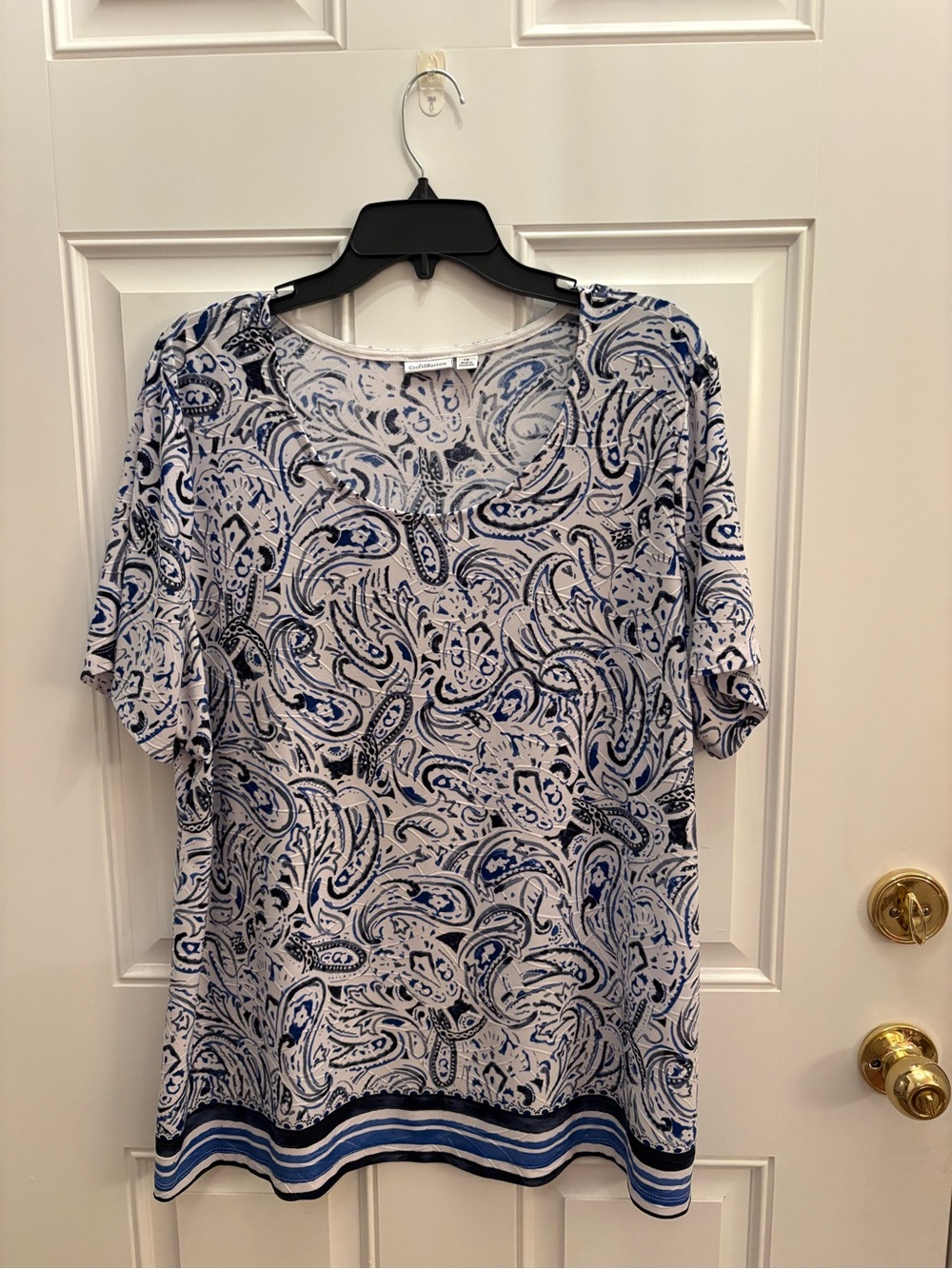 croft & barrow Blue and White Paisley Short Sleeve Top